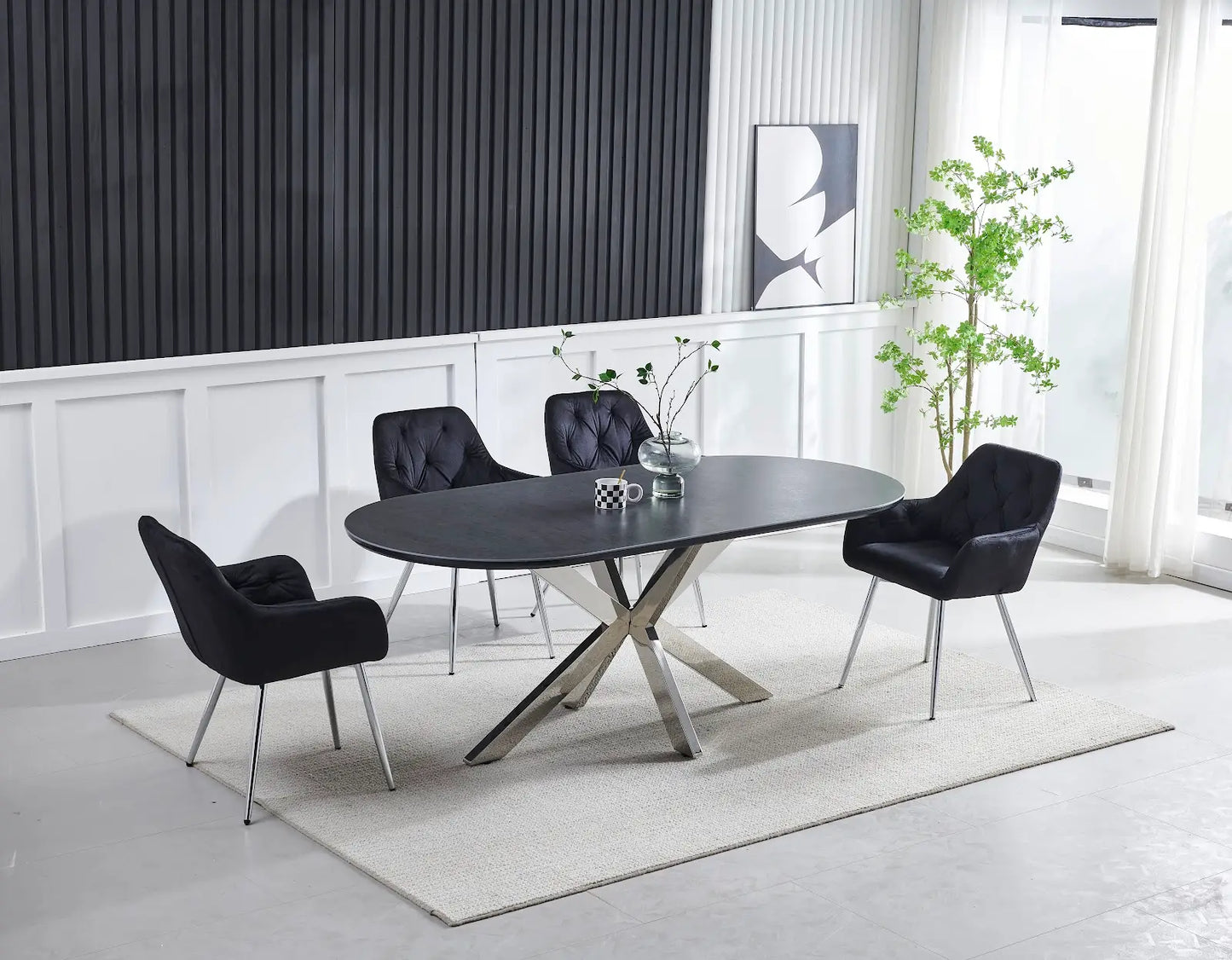 Table à manger céramique OPHELIA CHROME plateau noir 2M