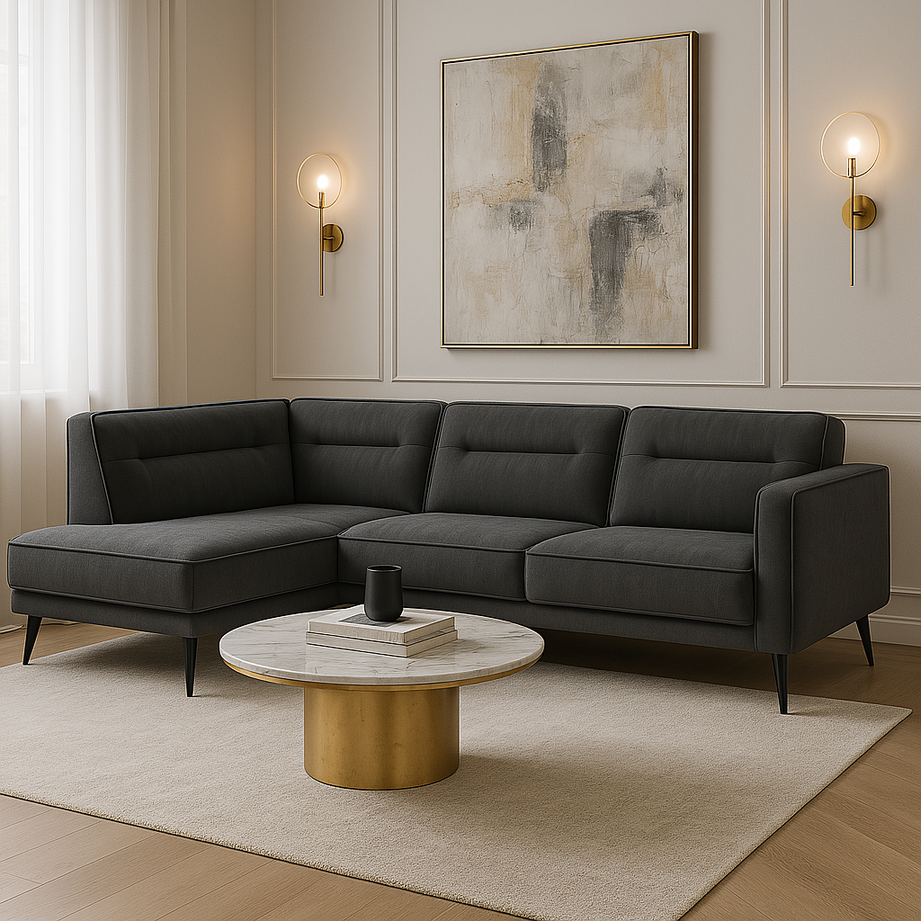 AX LIVING Canapé D'angle Avec Fonction De Couchage Ribella 5 Forme L 265 Cm Velours Graphite D
