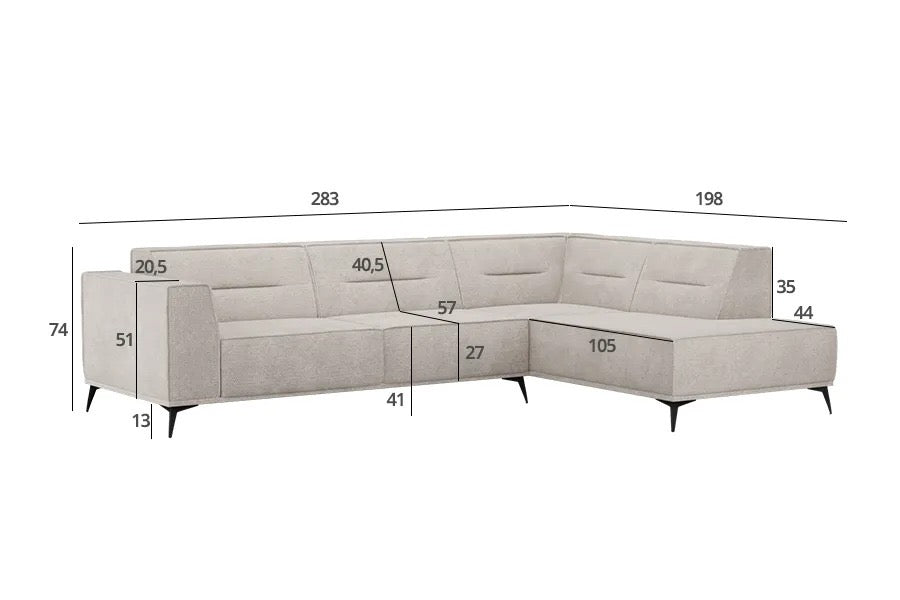 CANAPE D'ANGLE SIENA 283X198 GRIS