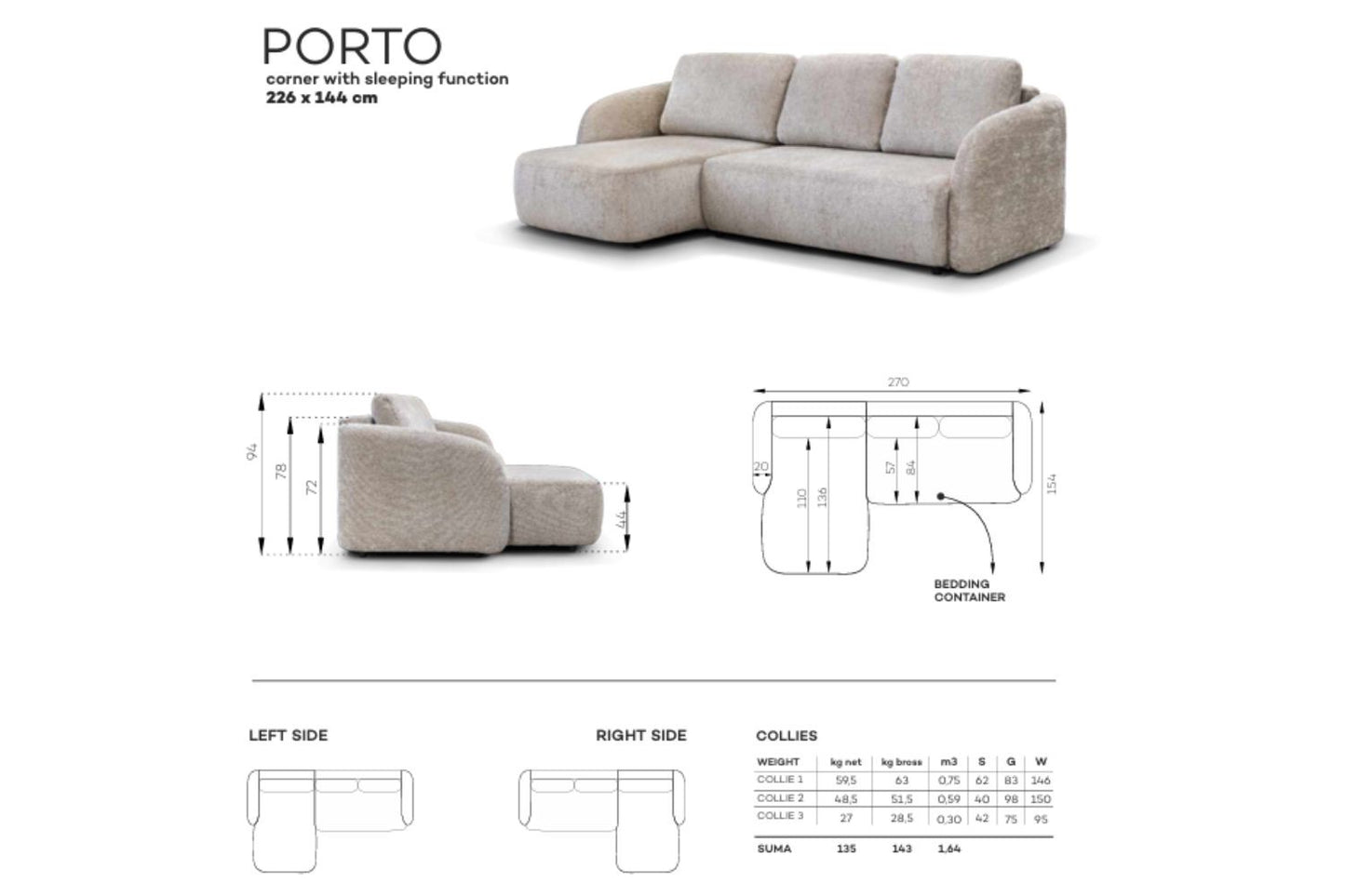 CANAPE D'ANGLE PORTO TISSU MARBELLA