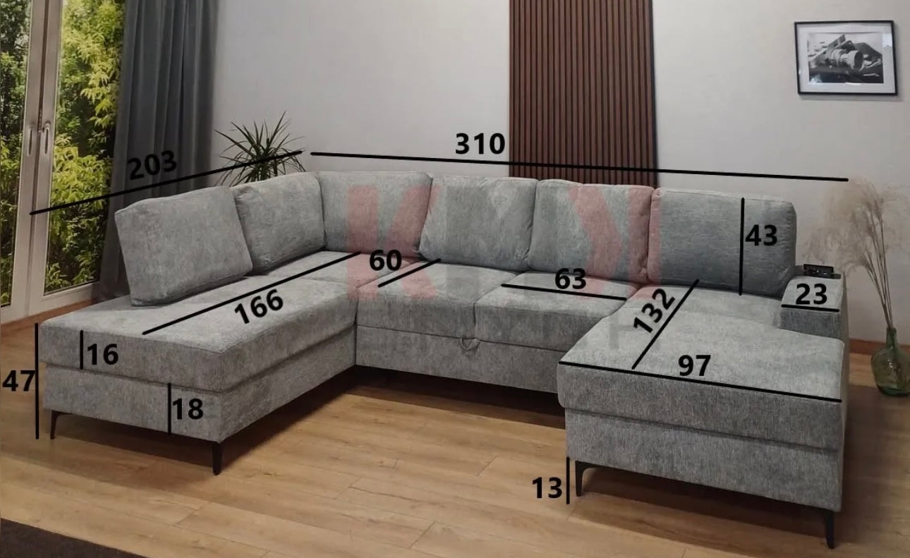 CANAPÉ PANORAMIQUE VIENNA BEIGE AVEC 2 COFFRES 203X310X160