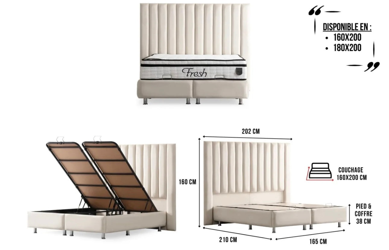 LIT COFFRE ATHENA BLANC CASSÉ 160X200