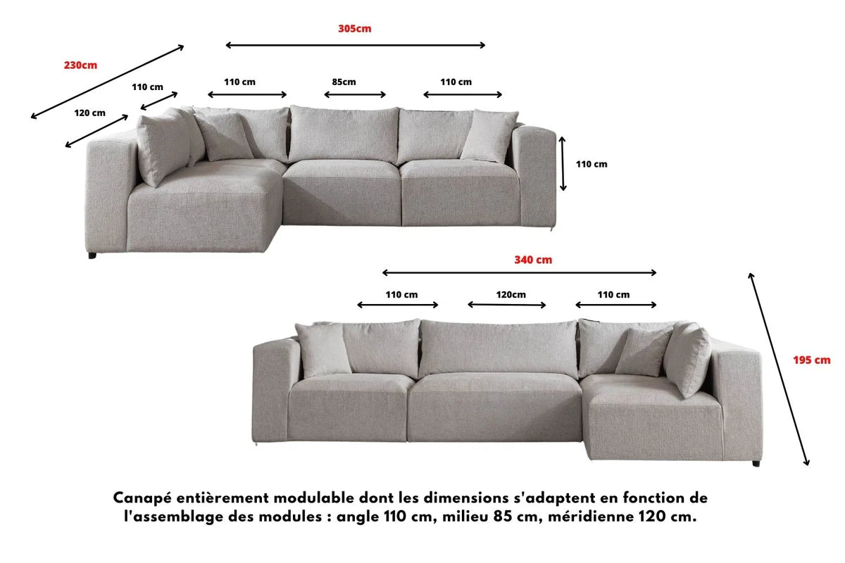 CANAPE MODULABLE AZRA TISSU CHENILLE