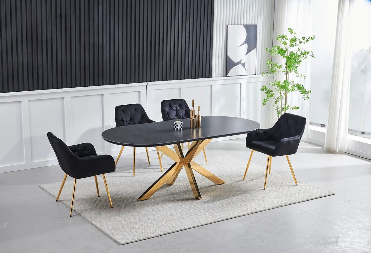 Table à manger CERAMIQUE OPHELIA NOIR DORE 1M80