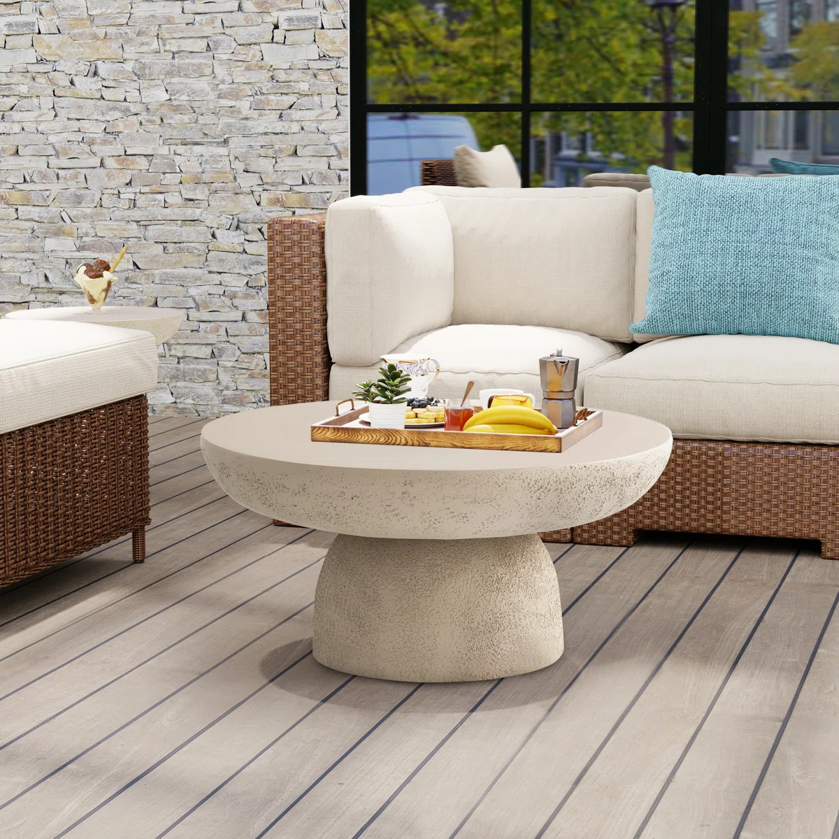 Table basse Galet – Effet travertin mat, design sculptural