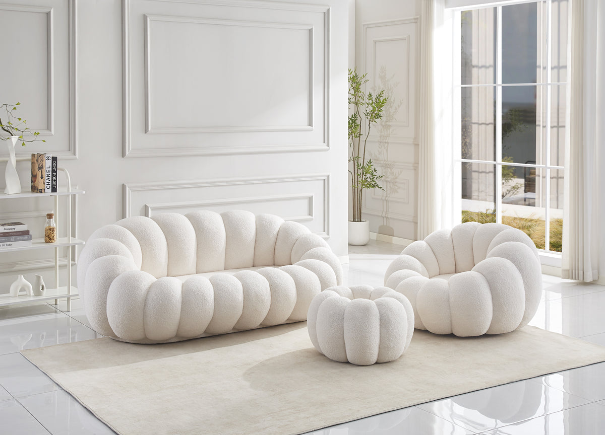 CANAPÉ PERLE 180 TISSU BOUCLÉ BLANC