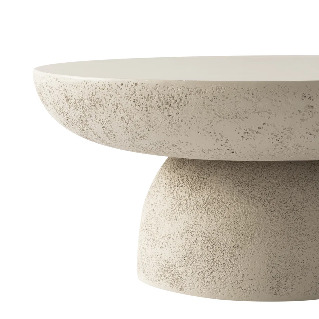 Table basse Galet – Effet travertin mat, design sculptural