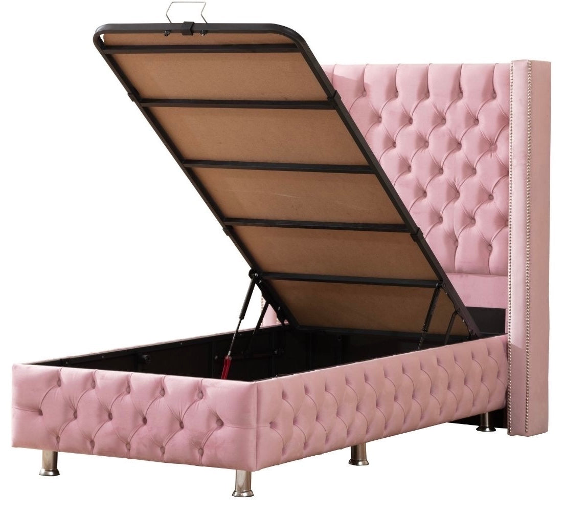 LIT COFFRE CLOUTE 90X190 ROSE