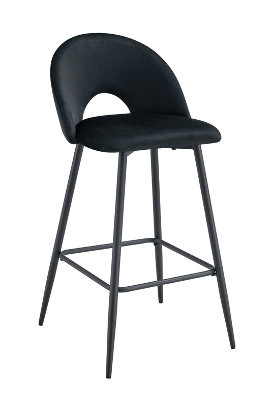 TABOURET DE BAR TEDDY PIED METAL NOIR VELOURS NOIR