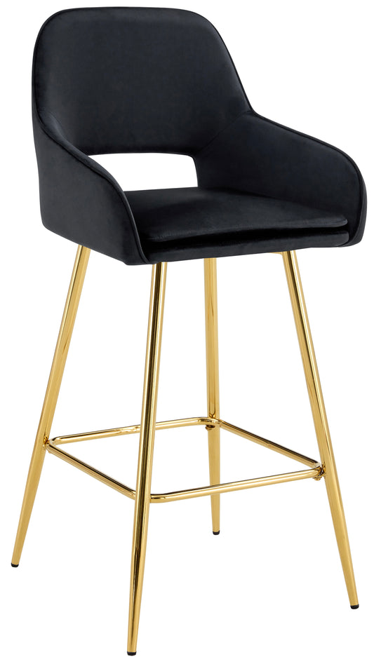 TABOURET DE BAR ATHENA PIED GOLD VELOURS NOIR