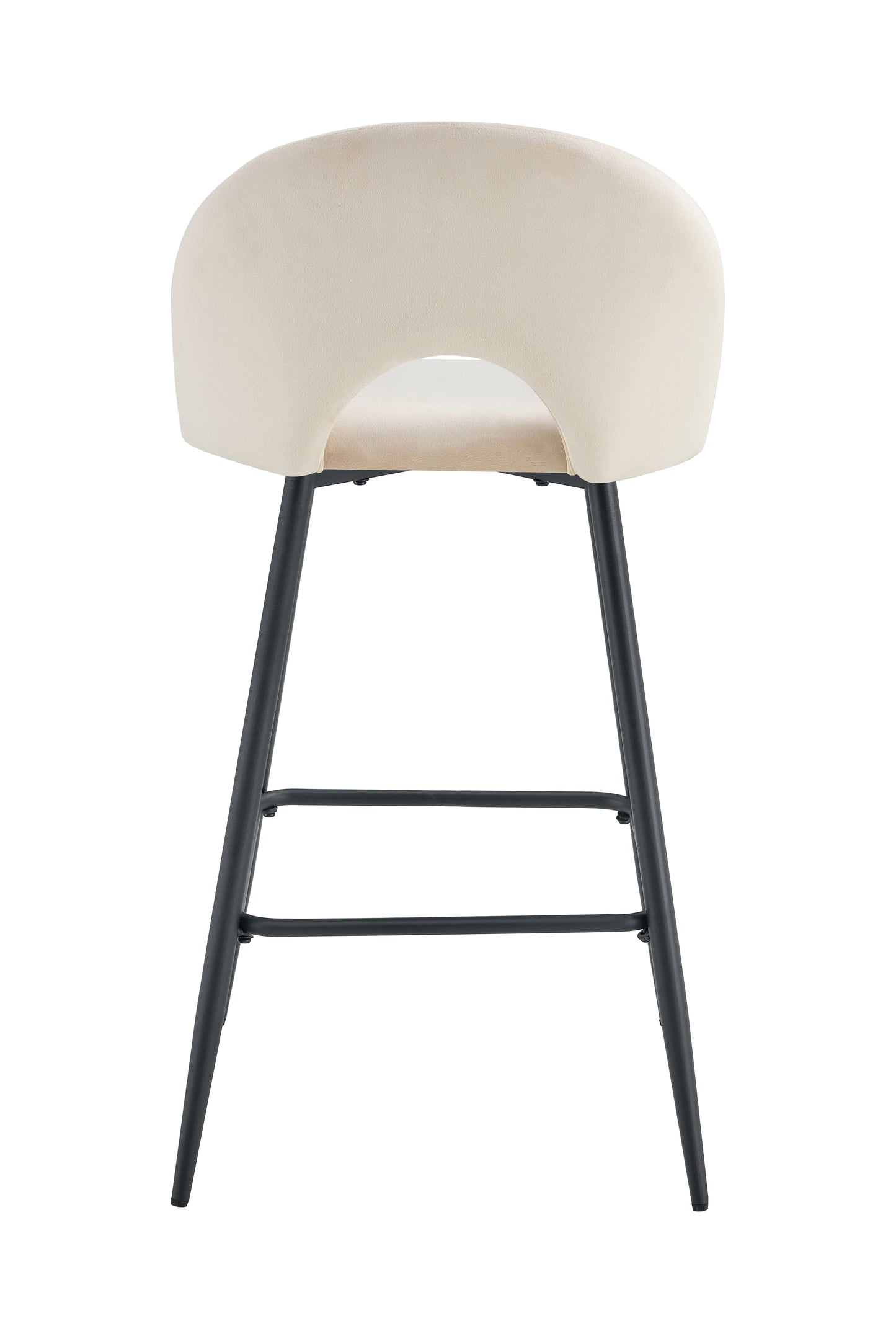 TABOURET DE BAR TEDDY PIED METAL NOIR VELOURS BEIGE