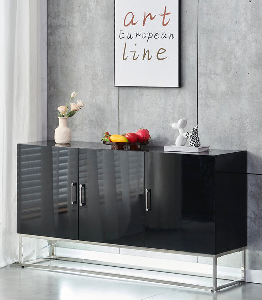 BUFFET ALYA BOIS LAQUE NOIR PIEDS CHROME