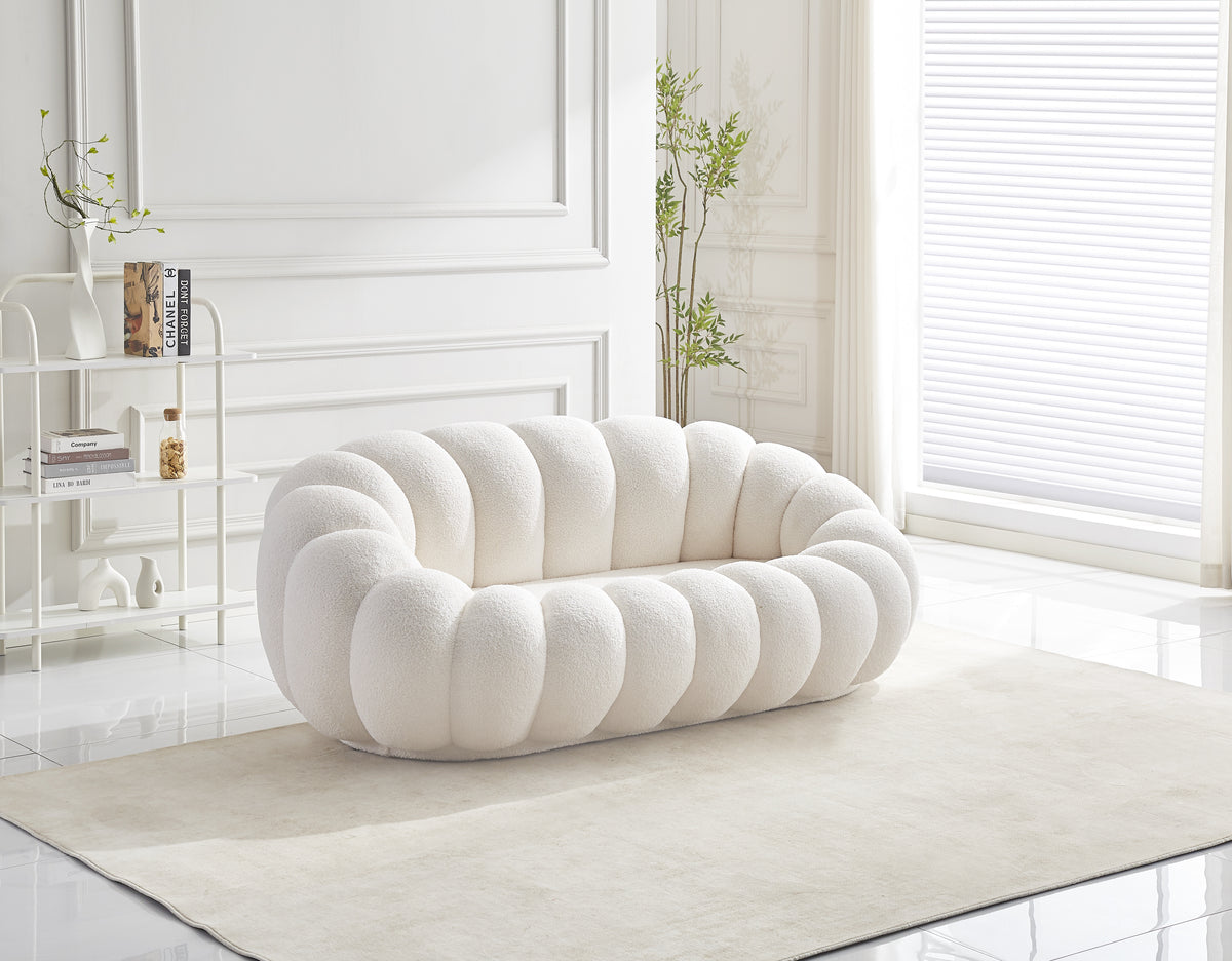 CANAPÉ PERLE 180 TISSU BOUCLÉ BLANC