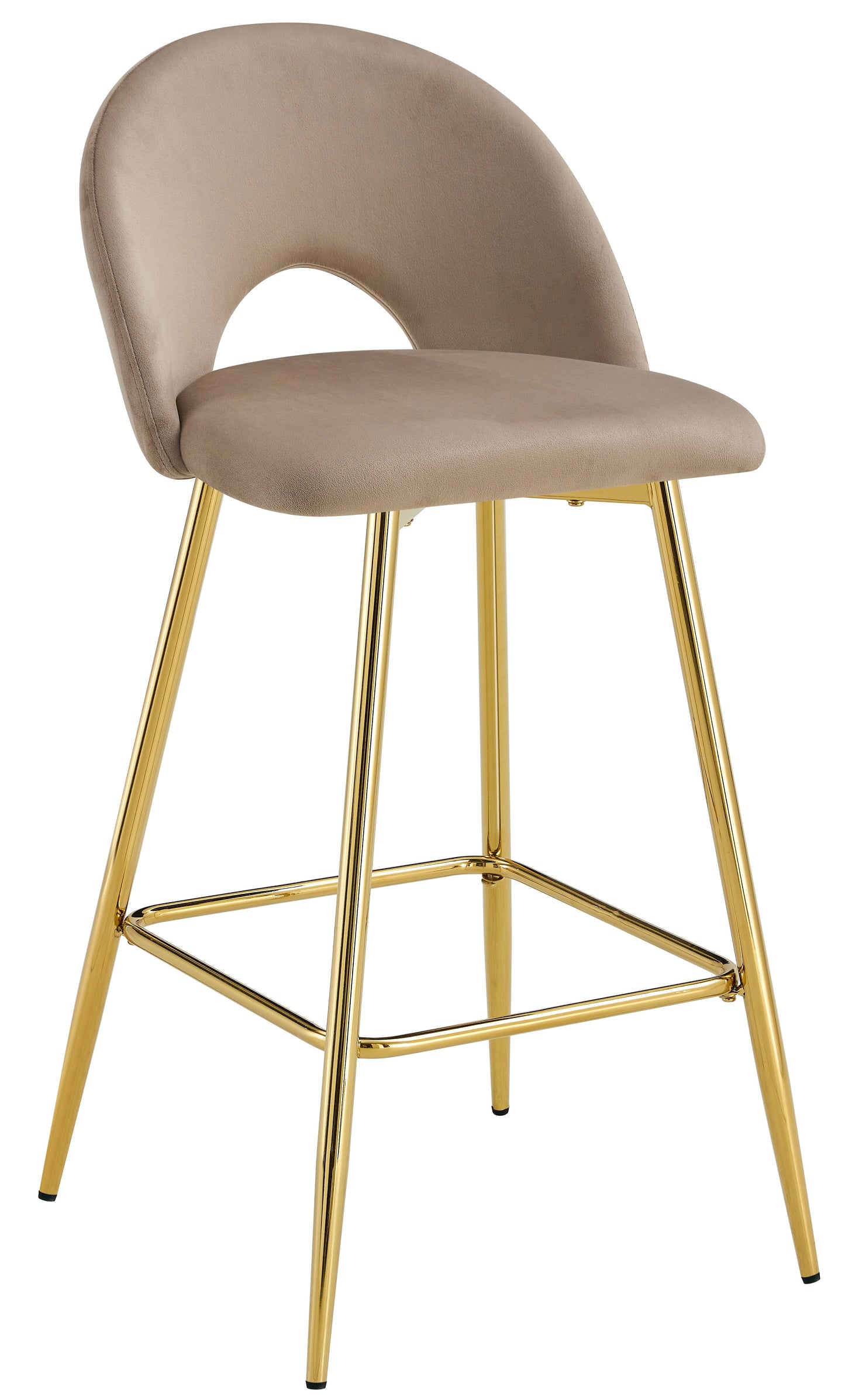 TABOURET DE BAR TEDDY PIED GOLD VELOURS TAUPE