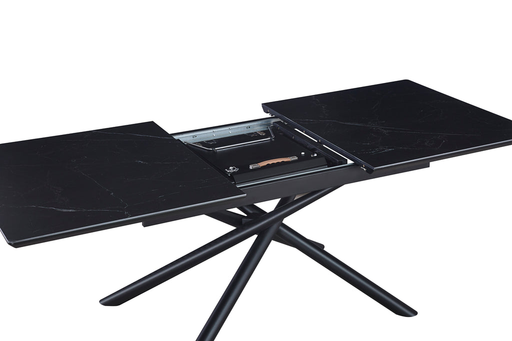 Table extensible ZEPHIR – Métal noir &amp; plateau céramique marbré noir