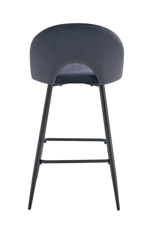 TABOURET DE BAR TEDDY PIED METAL NOIR VELOURS ANTHRACITE