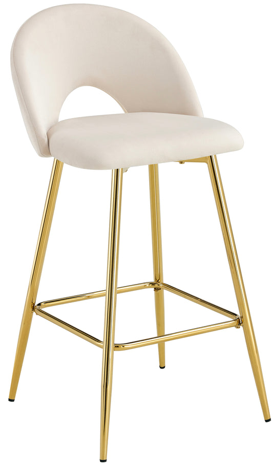 TABOURET DE BAR TEDDY PIED GOLD VELOURS BEIGE