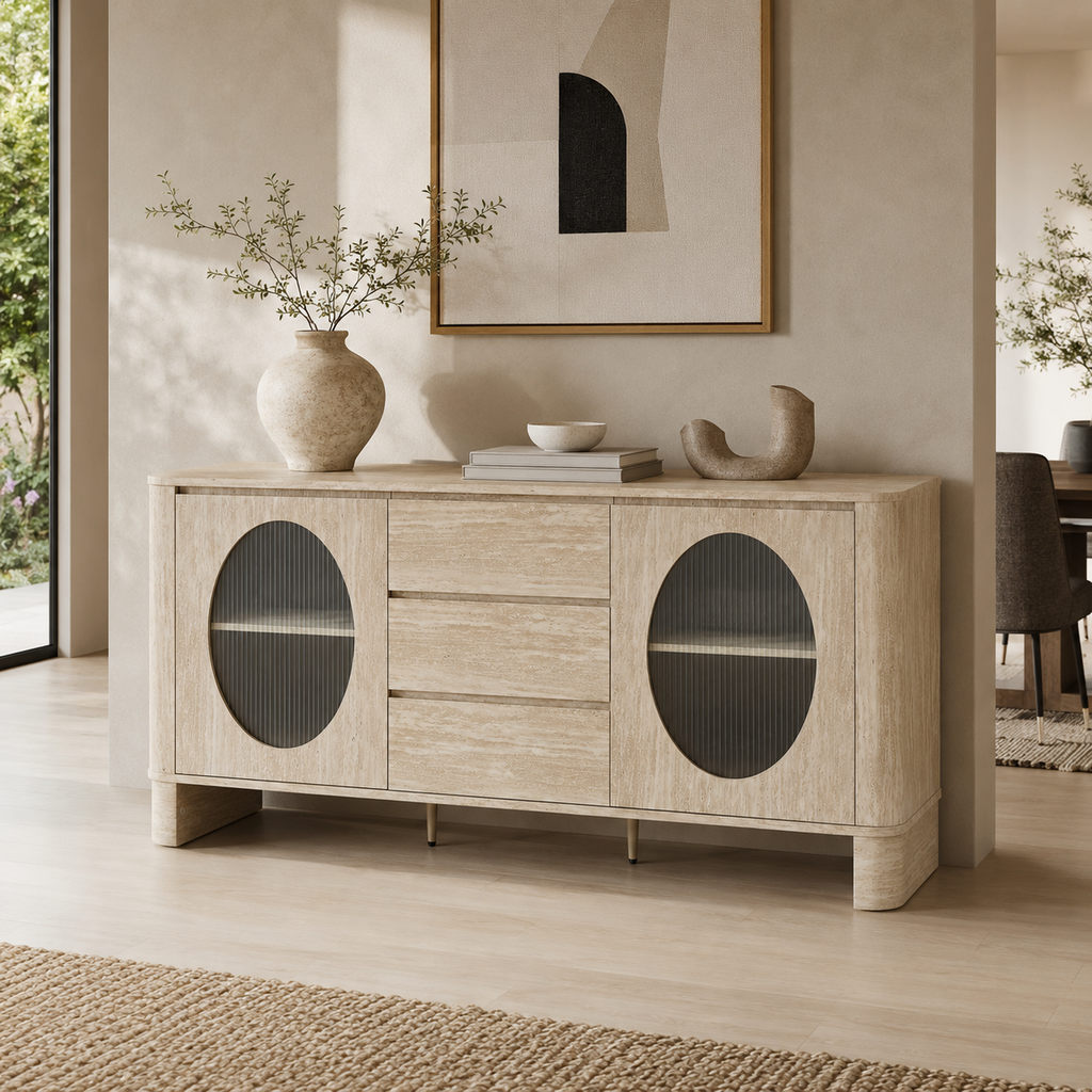 BUFFET / MEUBLE TV ODÉO – EFFET TRAVERTIN