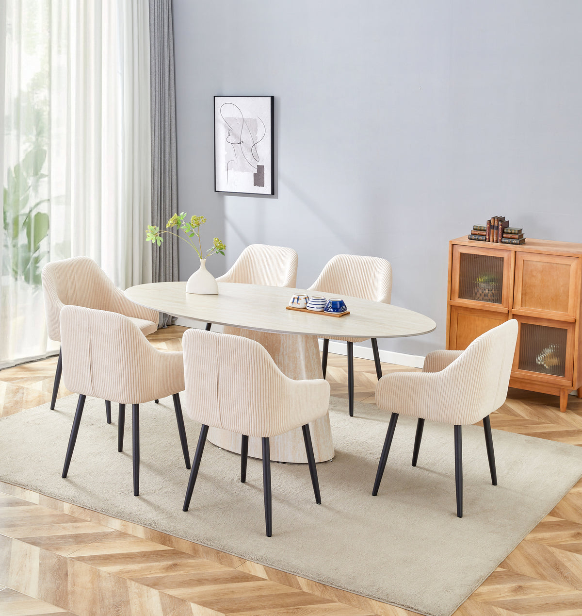 TABLE REPAS OVA TRAVERTIN CERAMIQUE 180CM