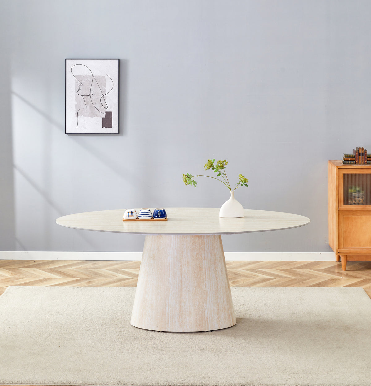 TABLE REPAS OVA TRAVERTIN CERAMIQUE 180CM