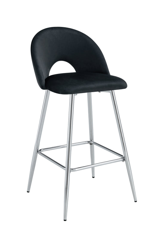 TABOURET DE BAR TEDDY PIED CHROME VELOURS NOIR