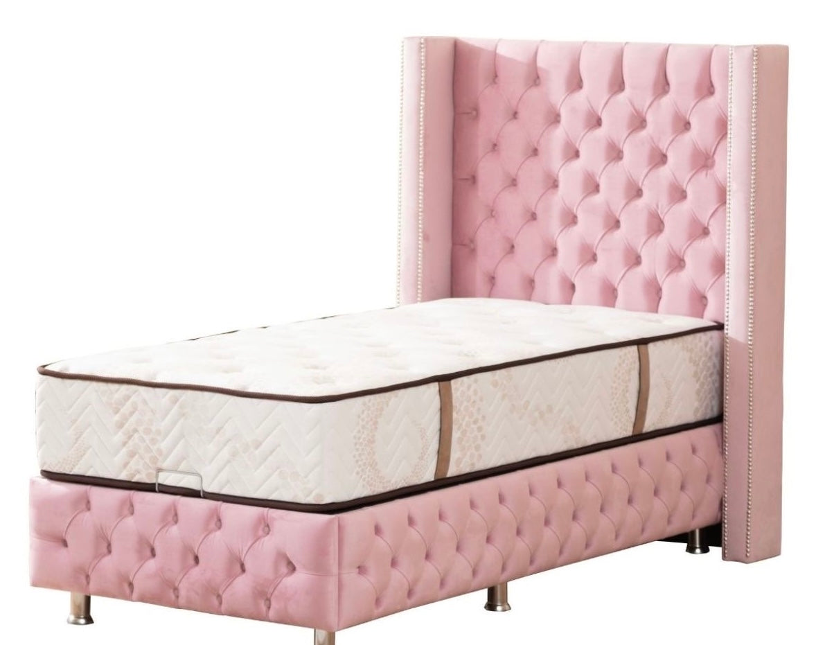 LIT COFFRE CLOUTE 90X190 ROSE