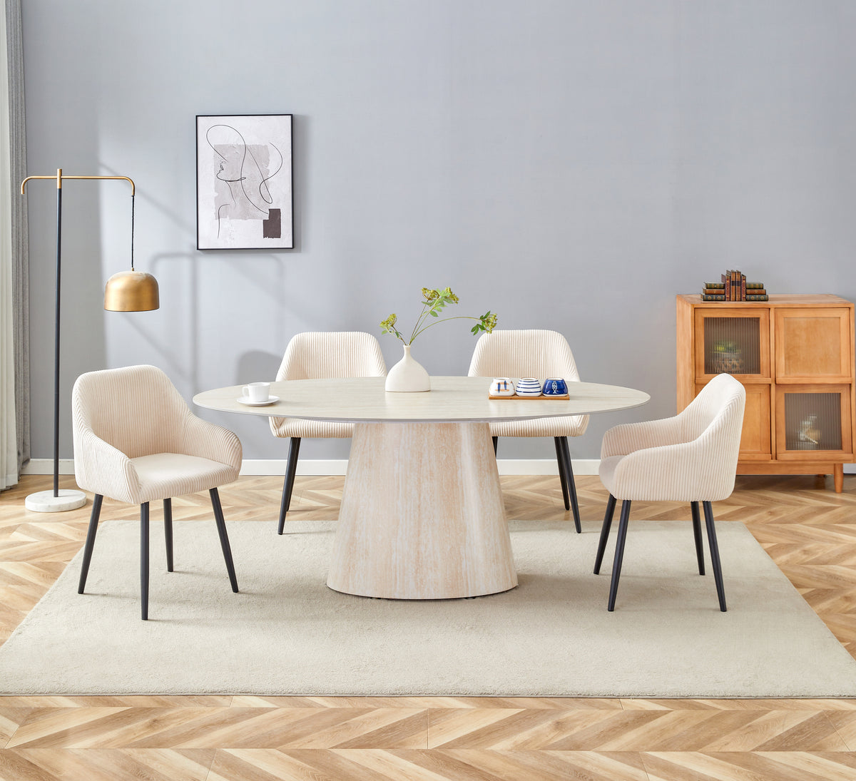 TABLE REPAS OVA TRAVERTIN CERAMIQUE 180CM