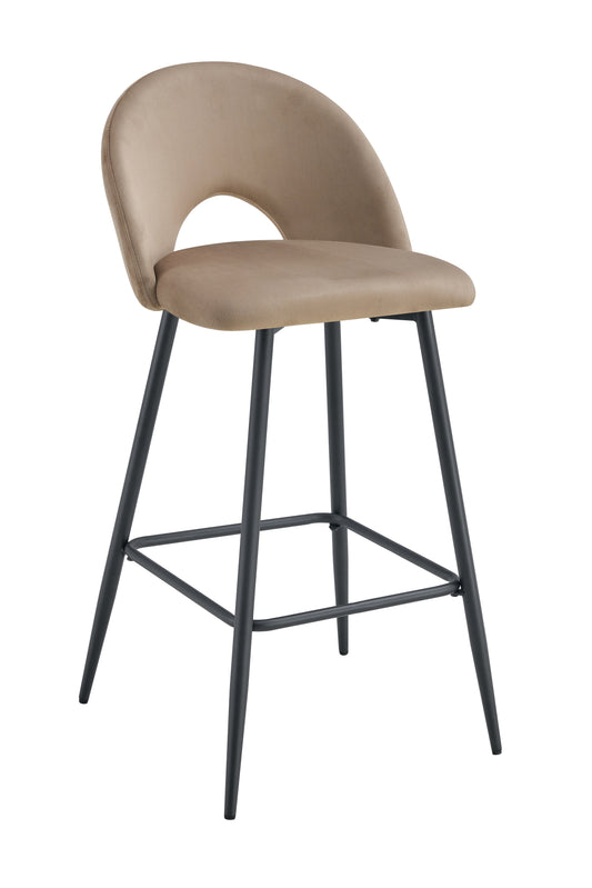 TABOURET DE BAR TEDDY PIED METAL NOIR VELOURS TAUPE