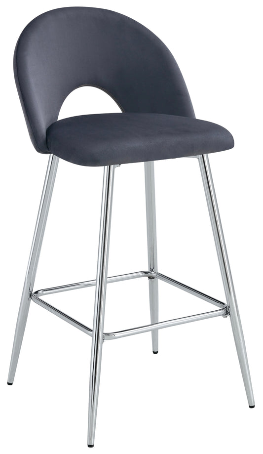 TABOURET DE BAR TEDDY PIED CHROME VELOURS ANTHRACITE