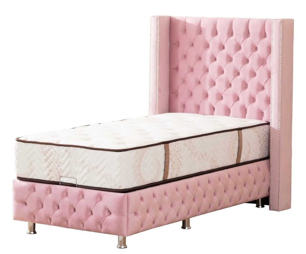 LIT COFFRE CLOUTE 90X190 ROSE