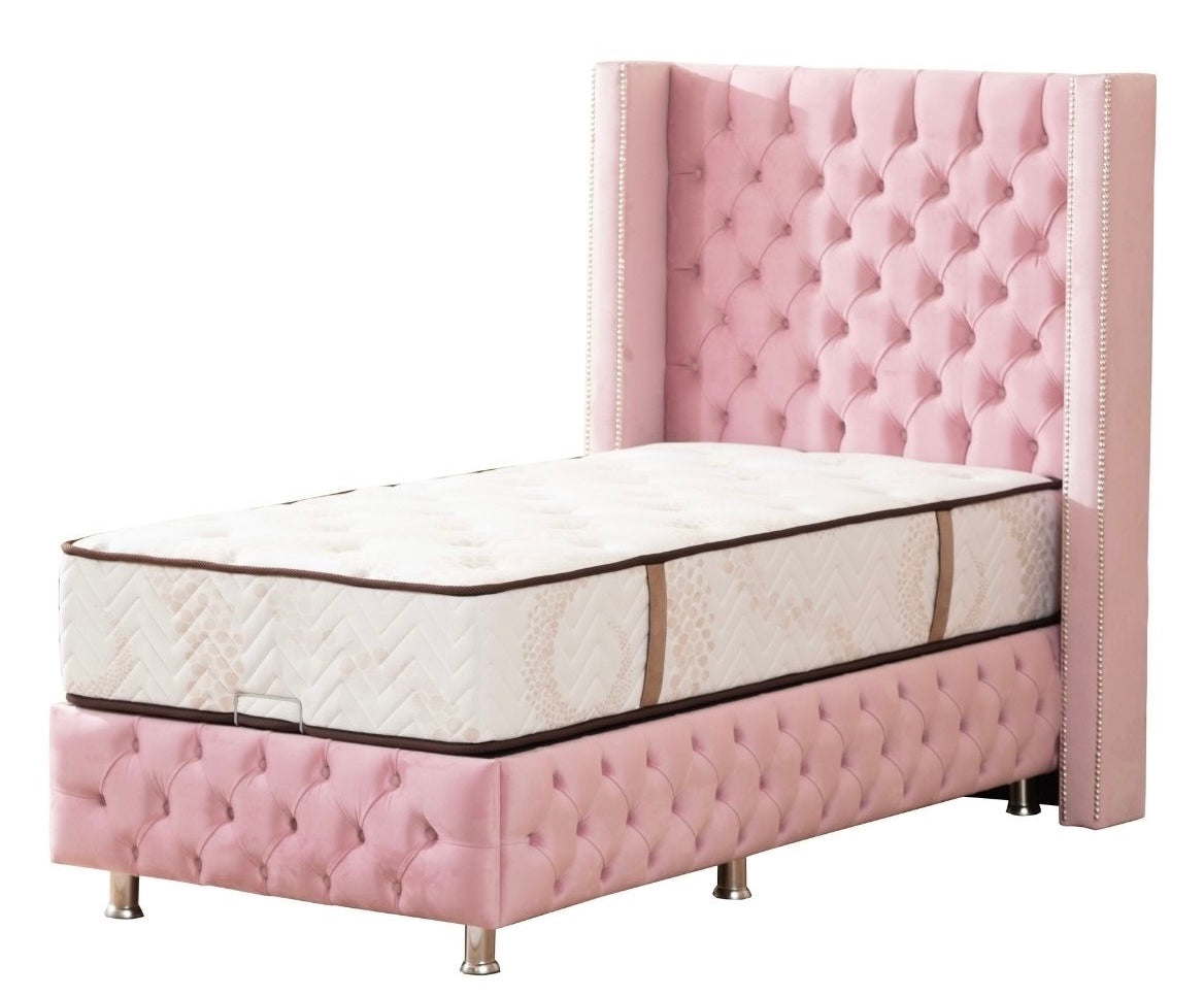 LIT COFFRE CLOUTE 90X190 ROSE