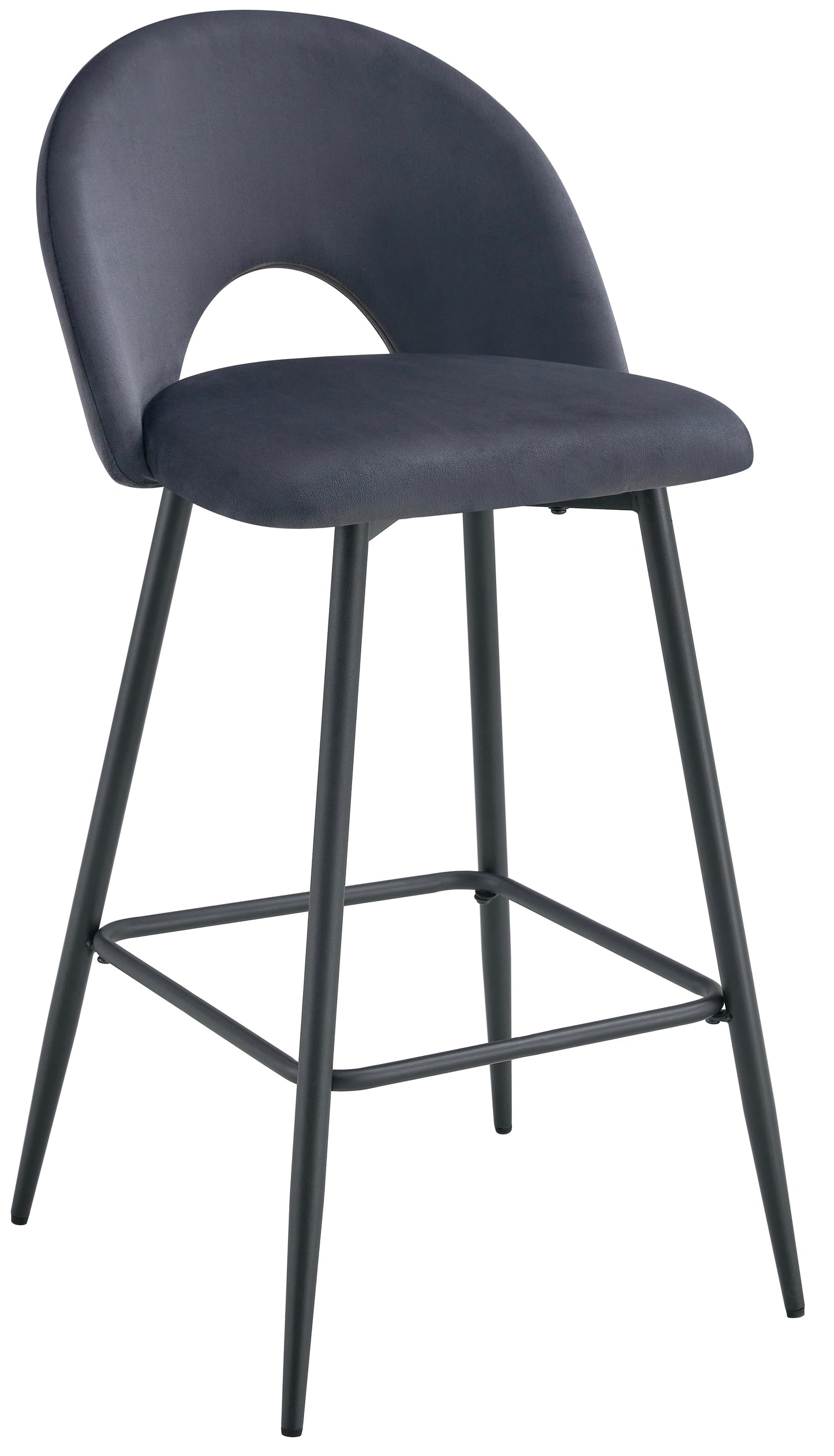 TABOURET DE BAR TEDDY PIED METAL NOIR VELOURS ANTHRACITE