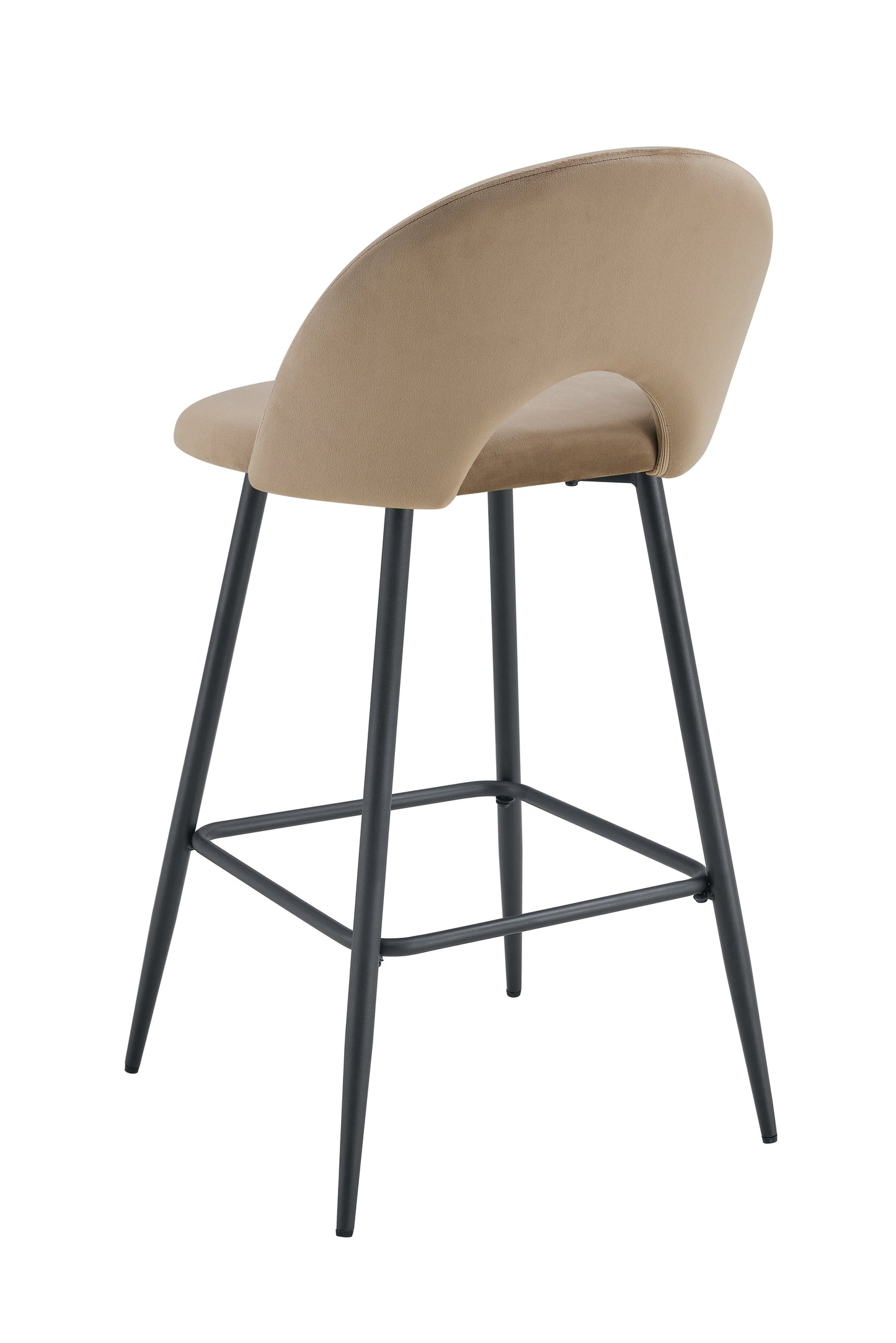 TABOURET DE BAR TEDDY PIED METAL NOIR VELOURS TAUPE