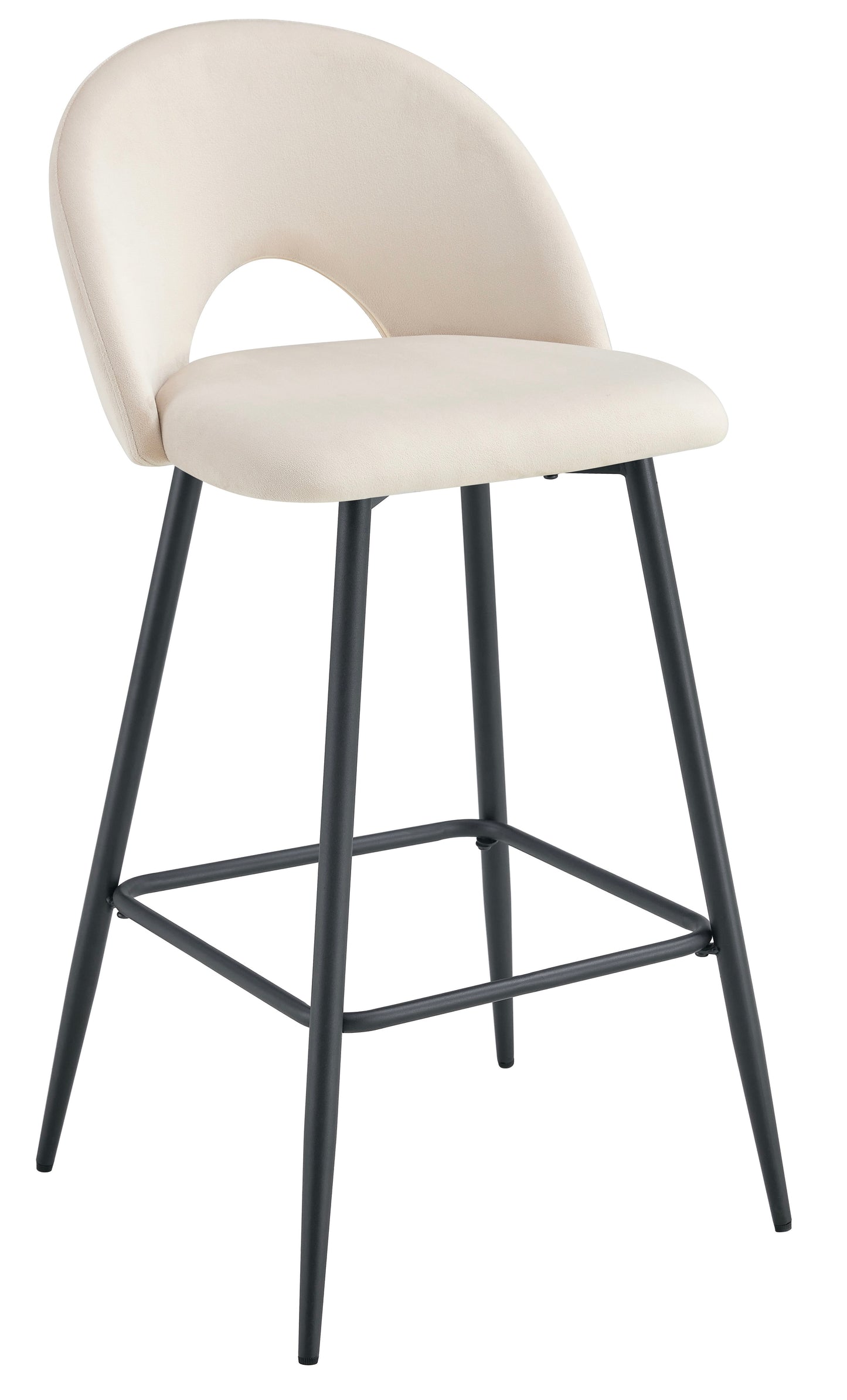 TABOURET DE BAR TEDDY PIED METAL NOIR VELOURS BEIGE