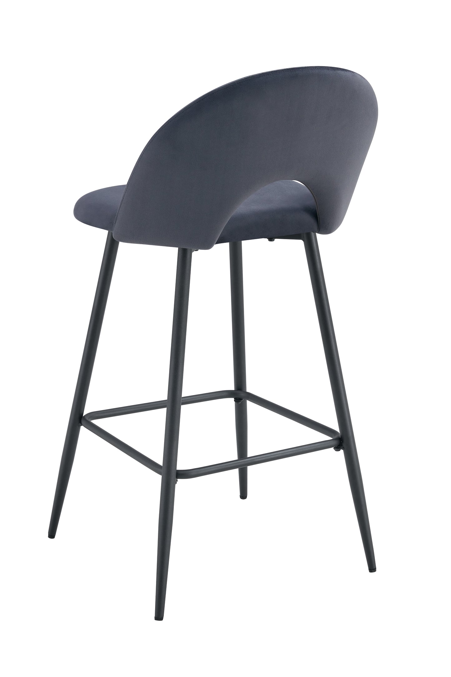 TABOURET DE BAR TEDDY PIED METAL NOIR VELOURS ANTHRACITE