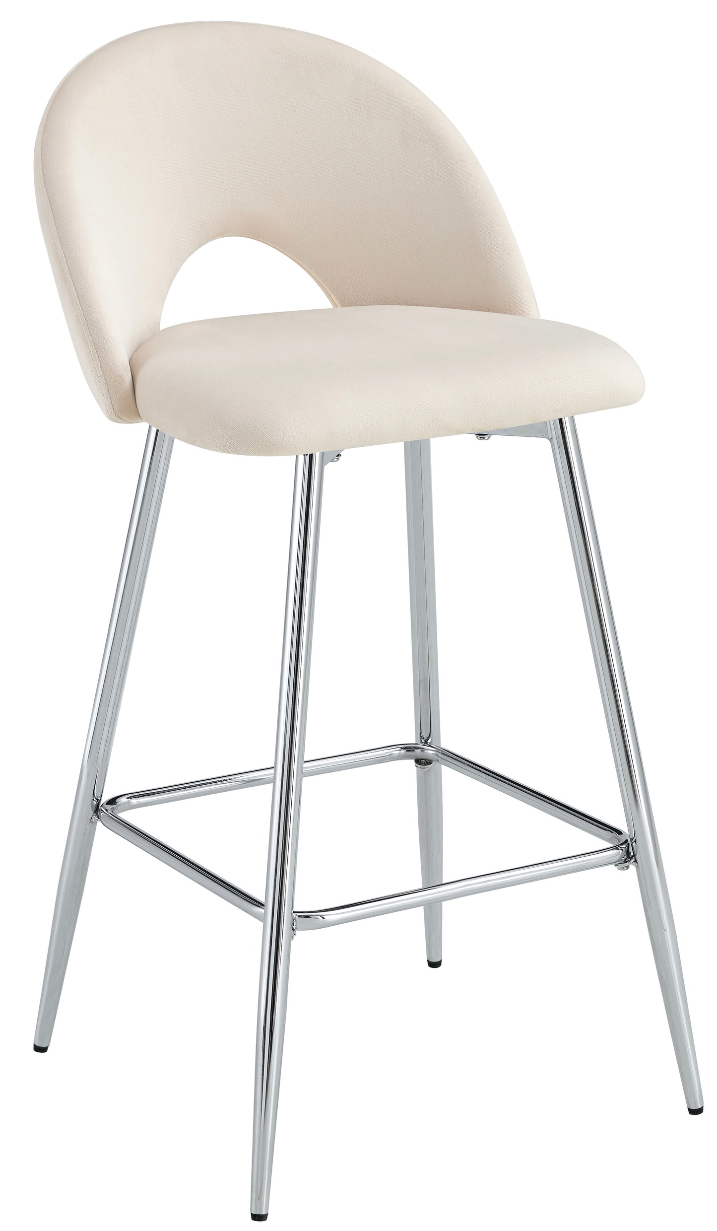 TABOURET DE BAR TEDDY PIED CHROME VELOURS BEIGE