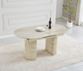 Table extensible Sahara – Pied effet travertin &amp; plateau céramique travertin brillant