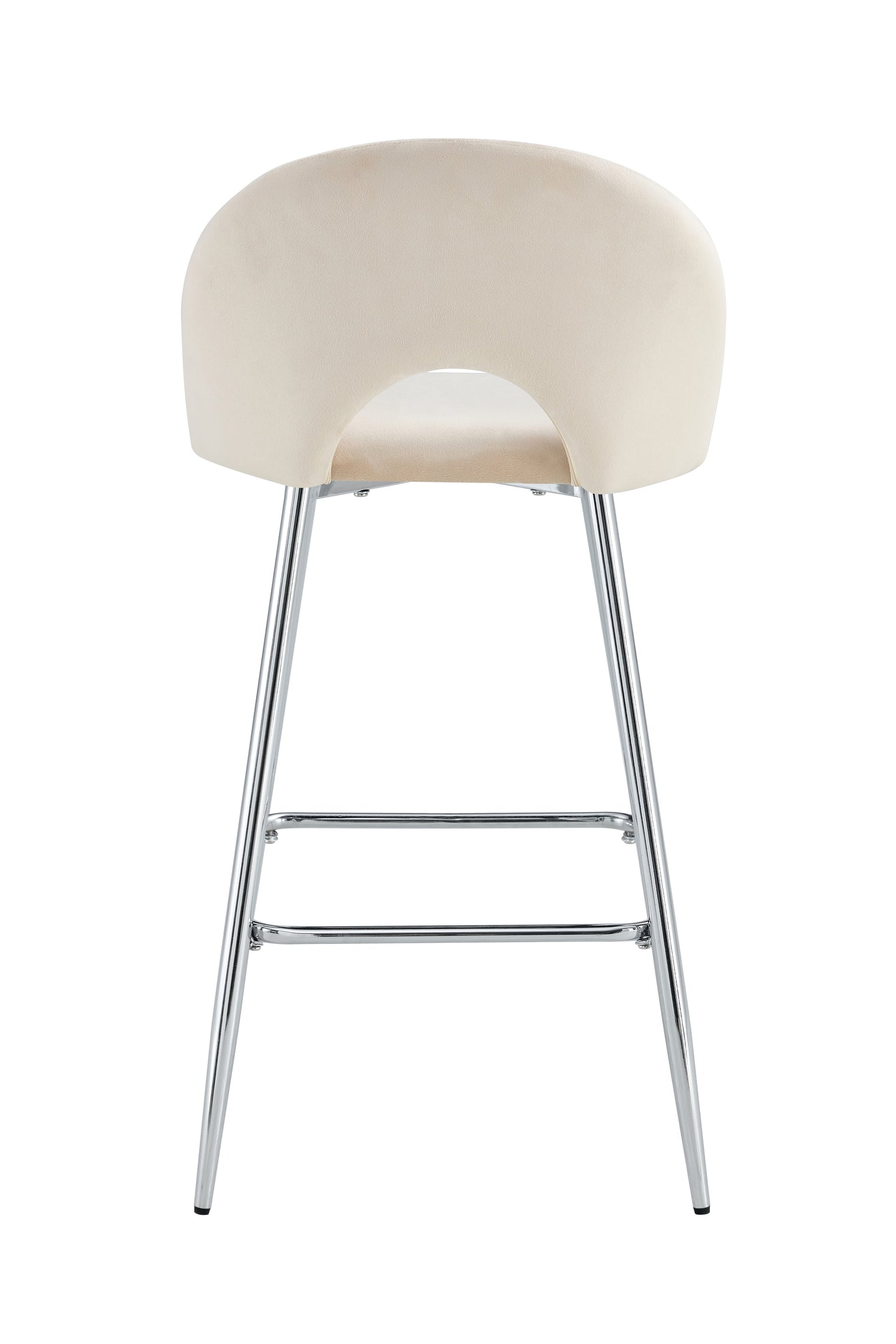 TABOURET DE BAR TEDDY PIED CHROME VELOURS BEIGE