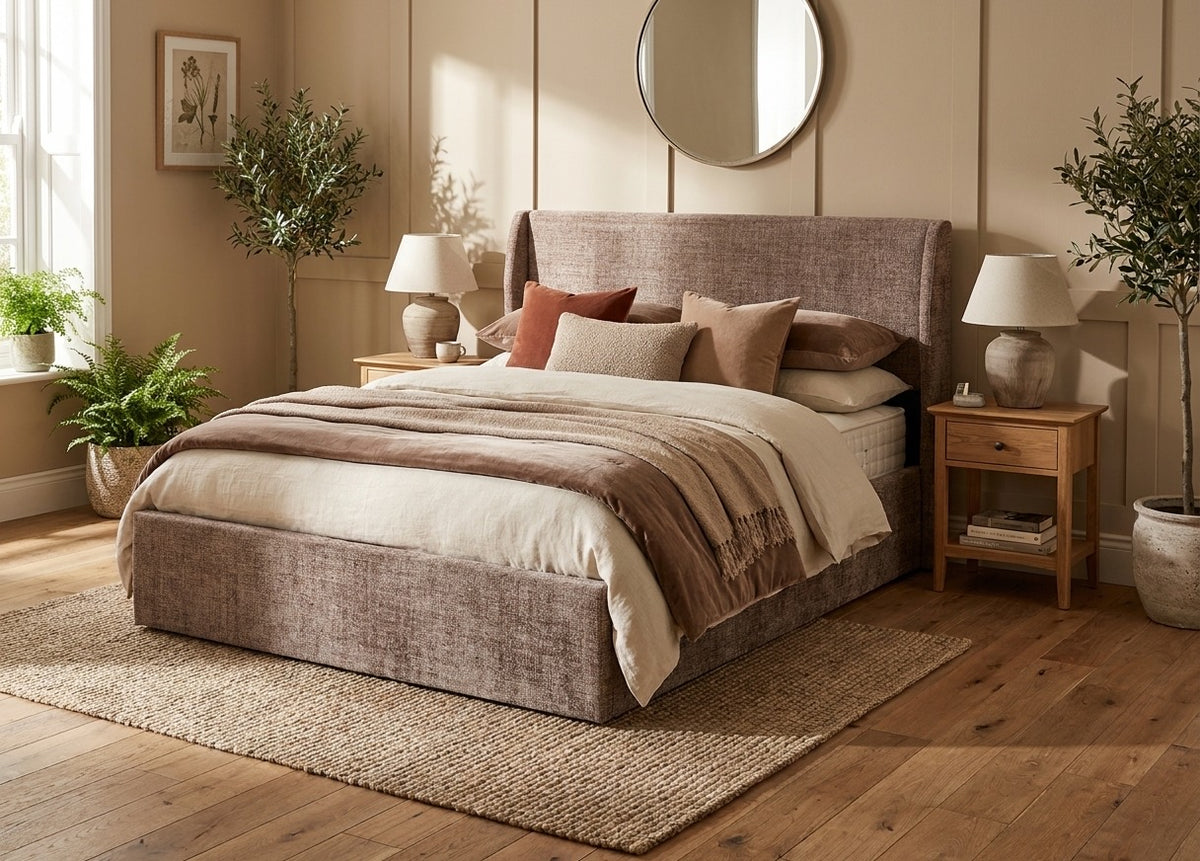 Lit coffre NOLA 160 x 200 cm – Tissu Cremona Moka