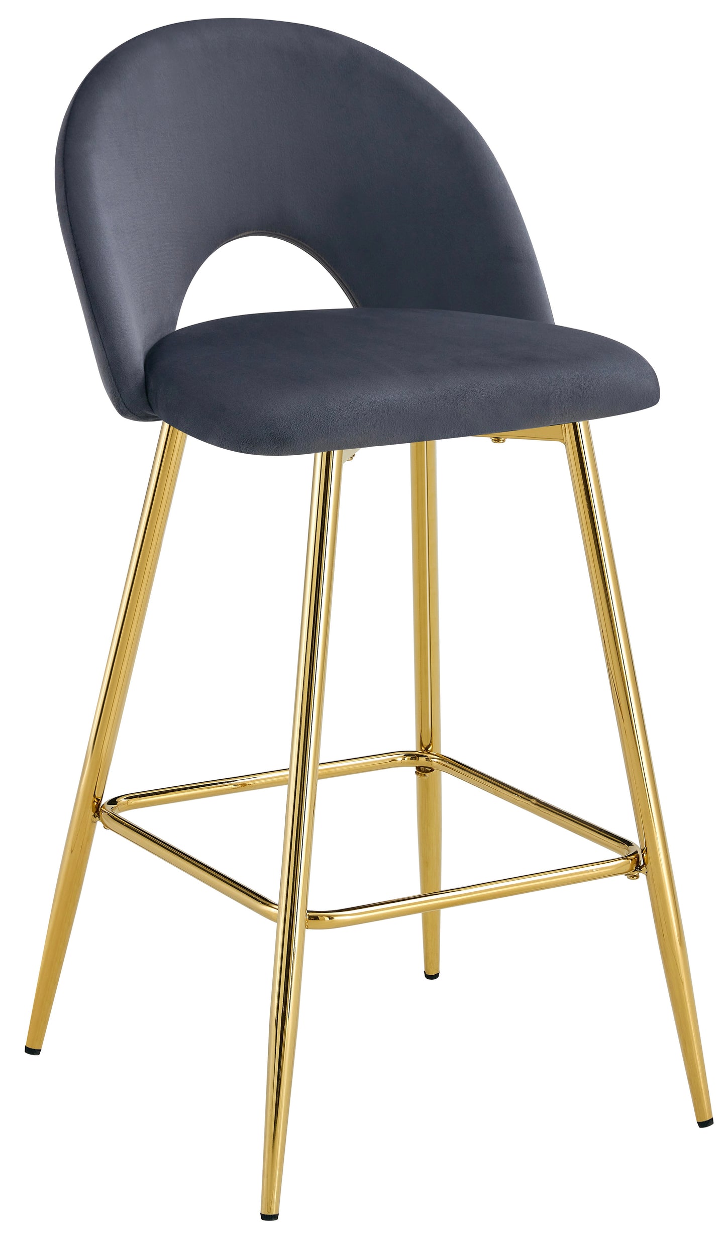 TABOURET DE BAR TEDDY PIED GOLD VELOURS ANTHRACITE