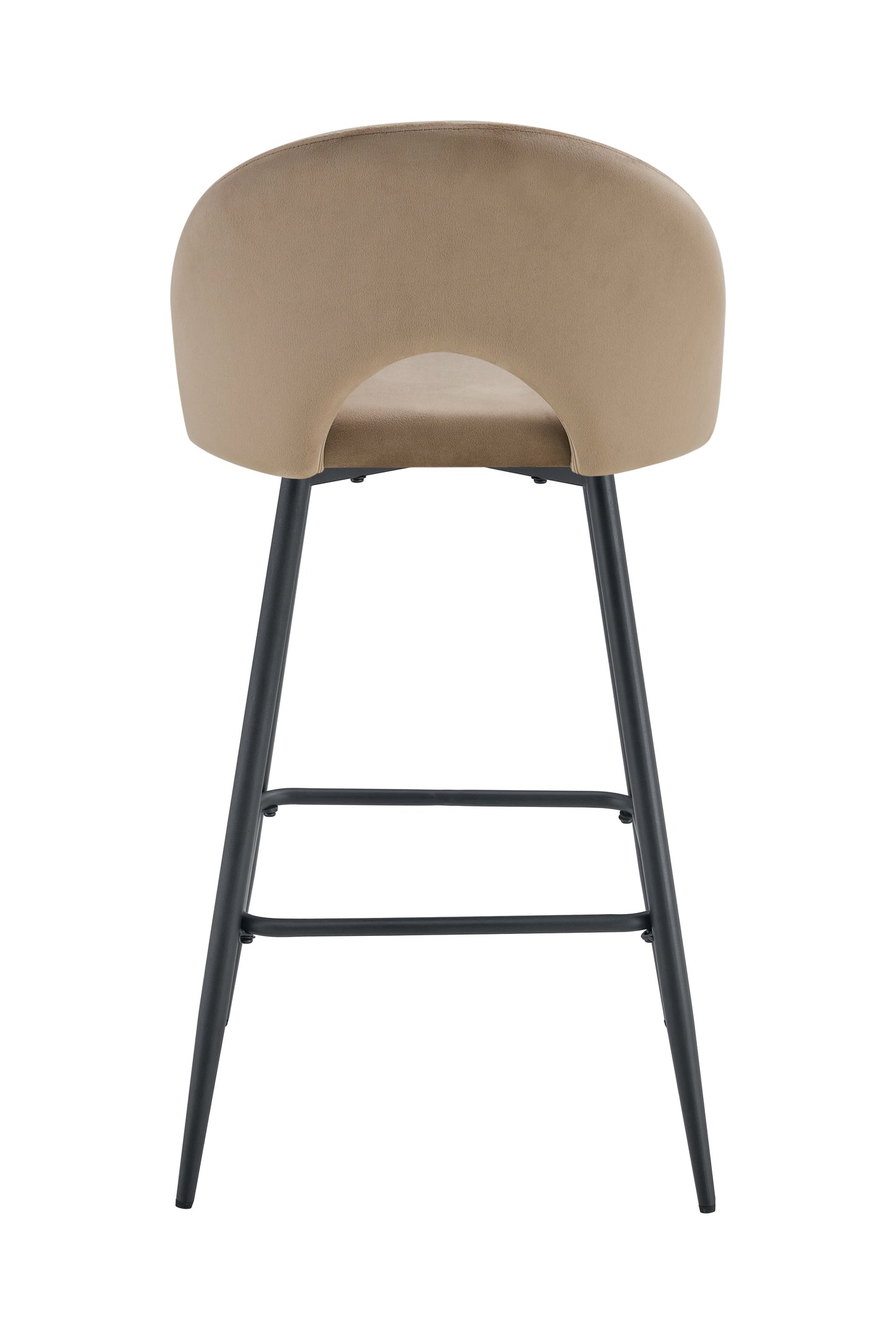 TABOURET DE BAR TEDDY PIED METAL NOIR VELOURS TAUPE