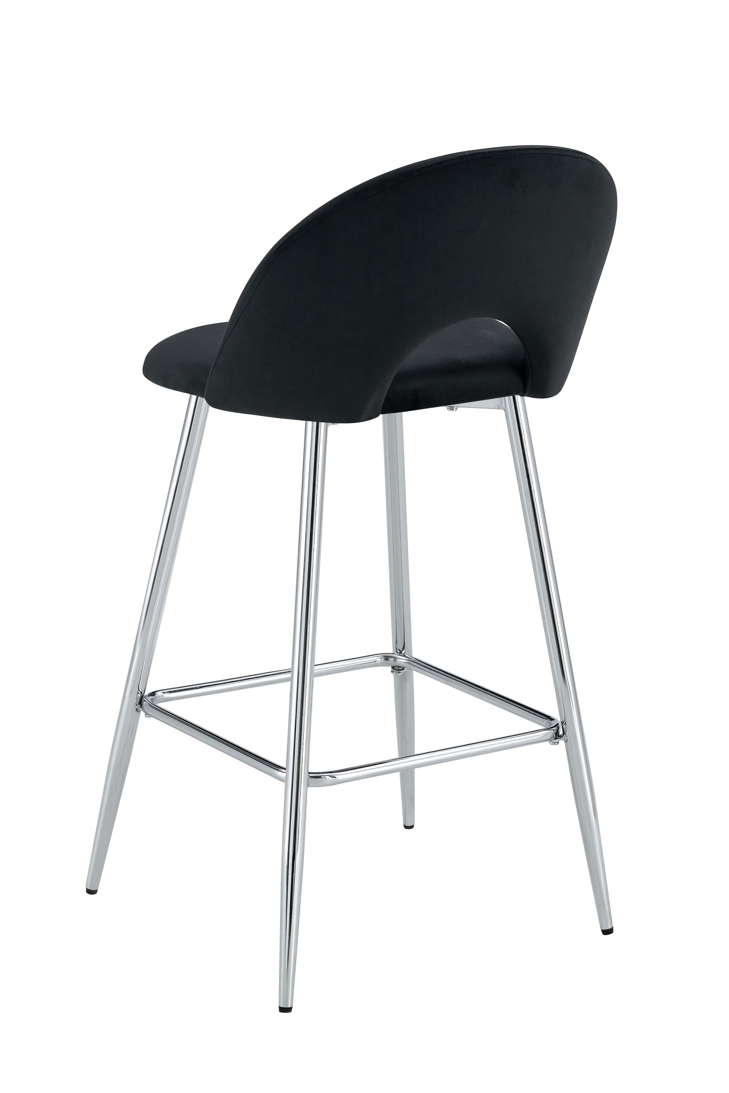 TABOURET DE BAR TEDDY PIED CHROME VELOURS NOIR