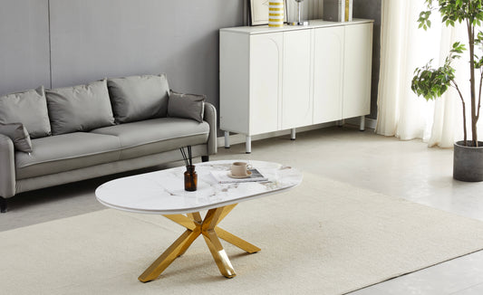 TABLE BASSE CERAMIQUE OPHELIA MARBRE BEIGE DORE