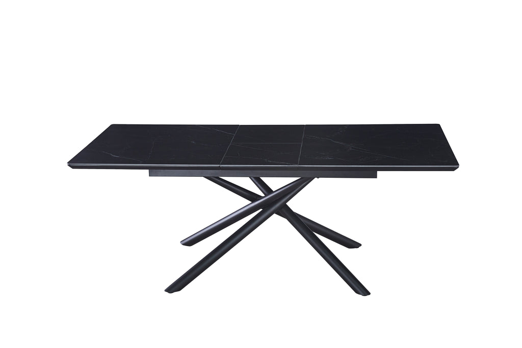 Table extensible ZEPHIR – Métal noir &amp; plateau céramique marbré noir