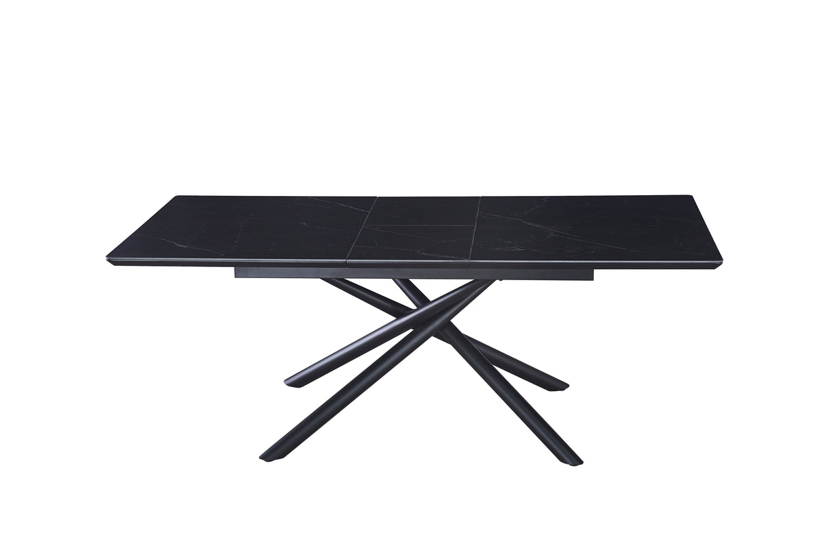 Table extensible ZEPHIR – Métal noir &amp; plateau céramique marbré noir