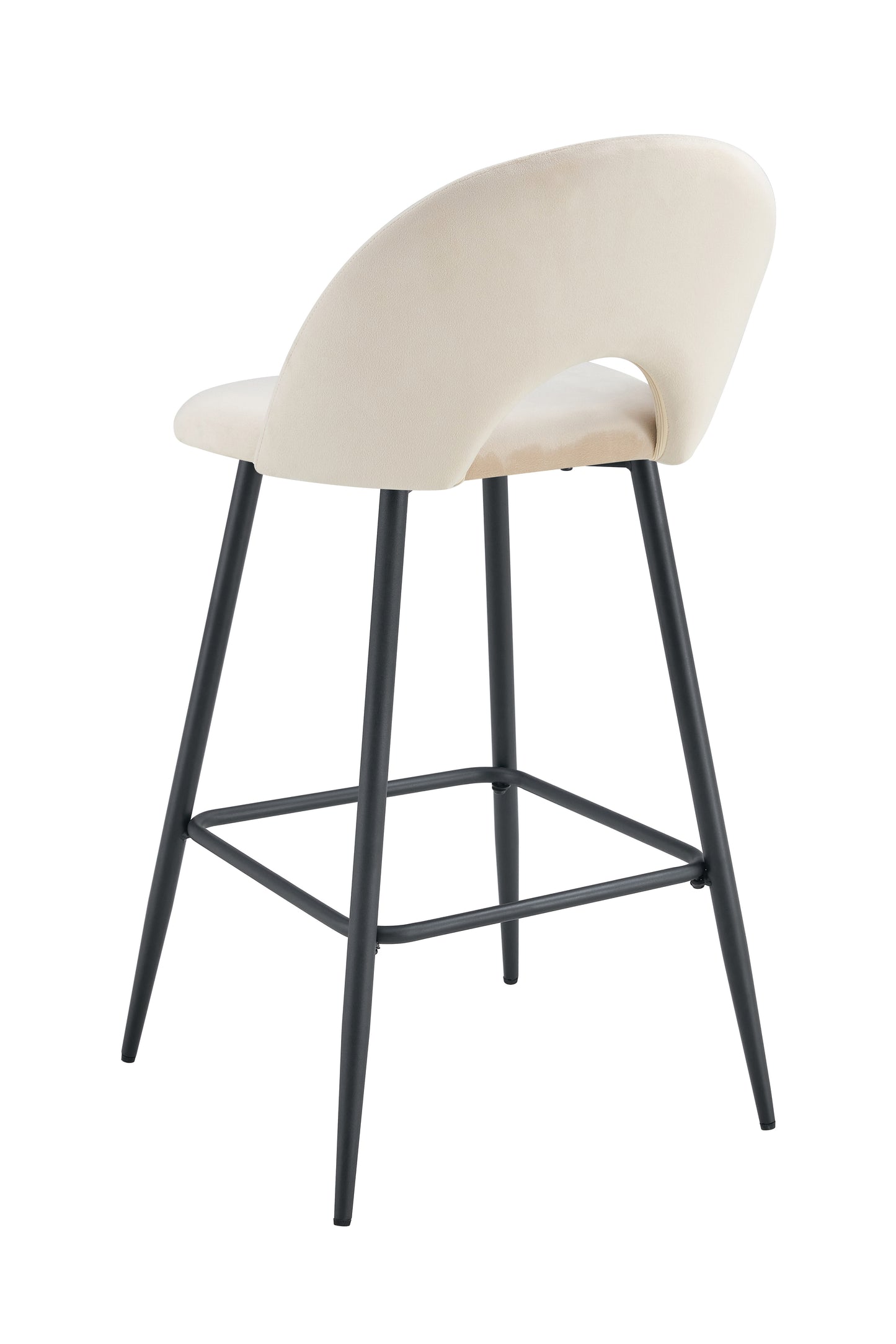 TABOURET DE BAR TEDDY PIED METAL NOIR VELOURS BEIGE