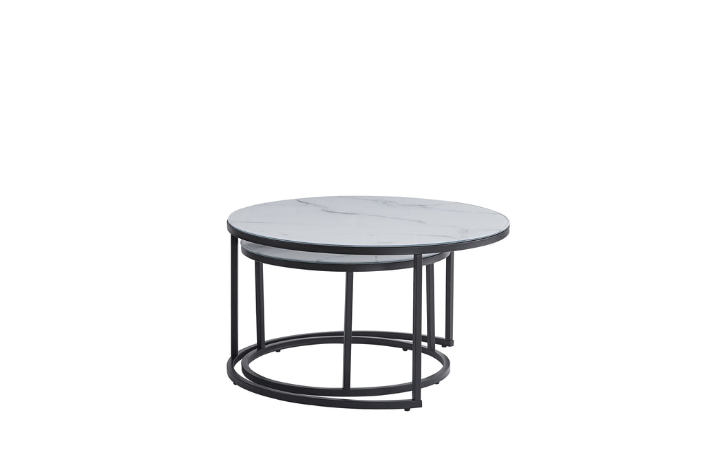 Lot de 2 tables Basses Gigogne ARTO métal noir plateau effet marbre blanc