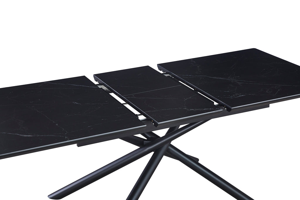 Table extensible ZEPHIR – Métal noir &amp; plateau céramique marbré noir