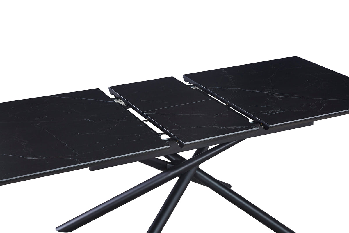 Table extensible ZEPHIR – Métal noir &amp; plateau céramique marbré noir