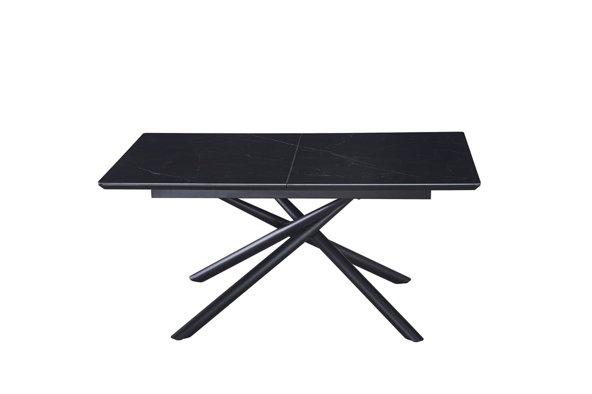 Table extensible ZEPHIR – Métal noir &amp; plateau céramique marbré noir